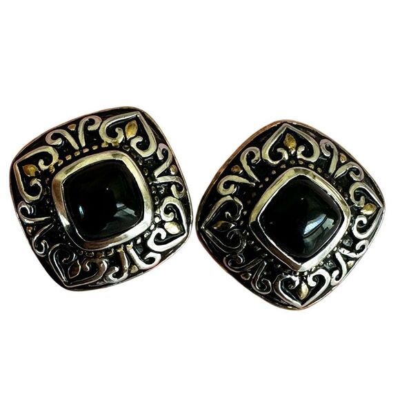 Sterling Silver Earrings with Black Onyx, Rhodium & 18k  Gold Accents - Picture 9 of 10